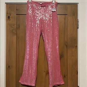 NWT Kimchi Blue Rose Pink Sparkle Sequin split Leg Pants Womens 4 Swifty Party